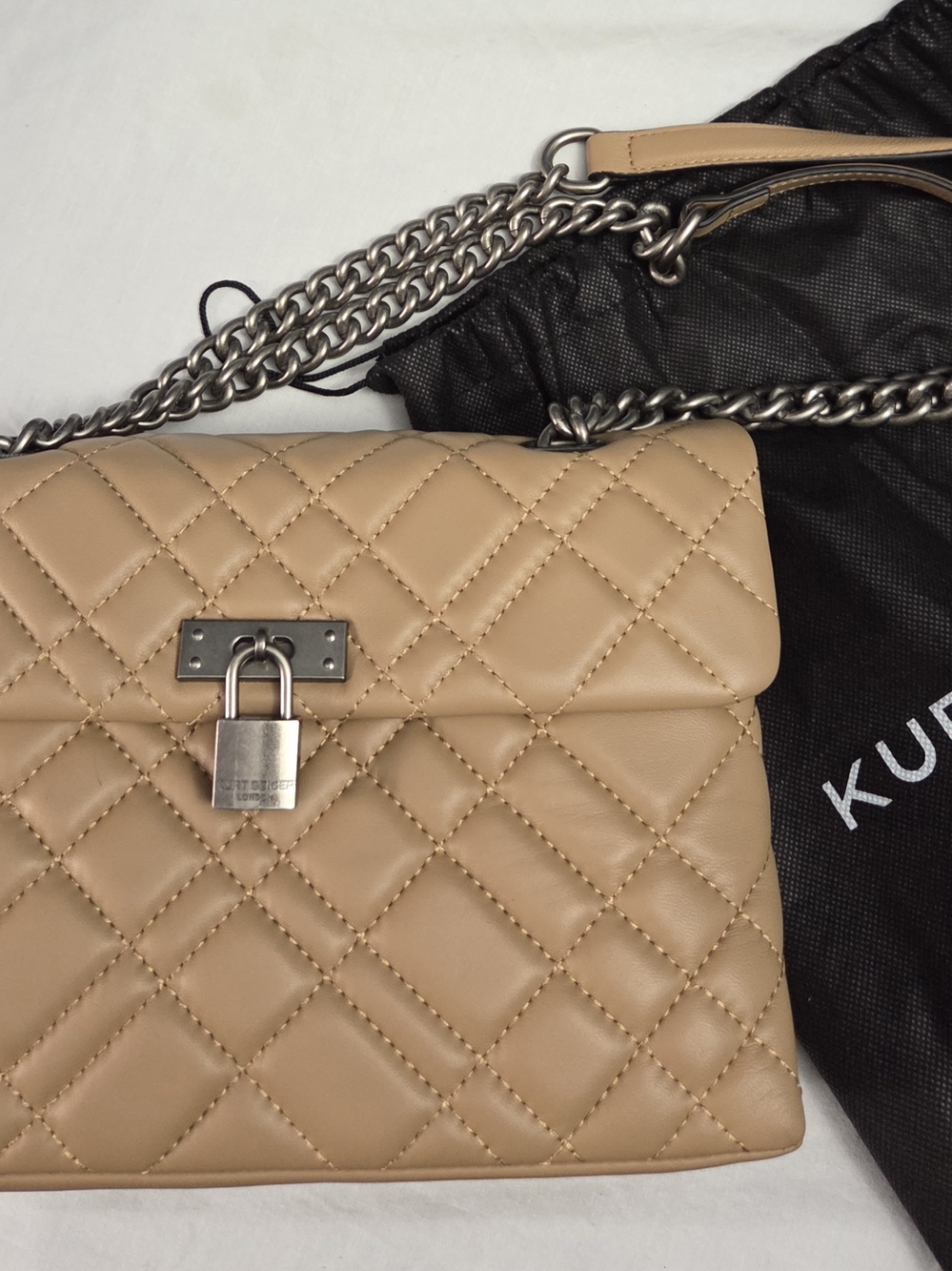 Kurt Geiger Quilted Leather Shoulder Bag in Tan